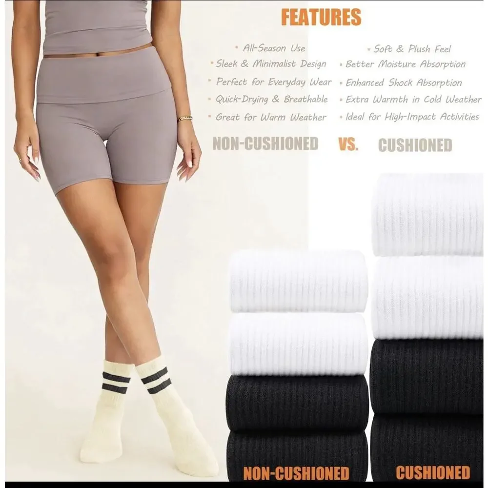 Augring Womens Striped Cotton Crew Socks Cozy Athletic Quarter Socks 4 Pack
